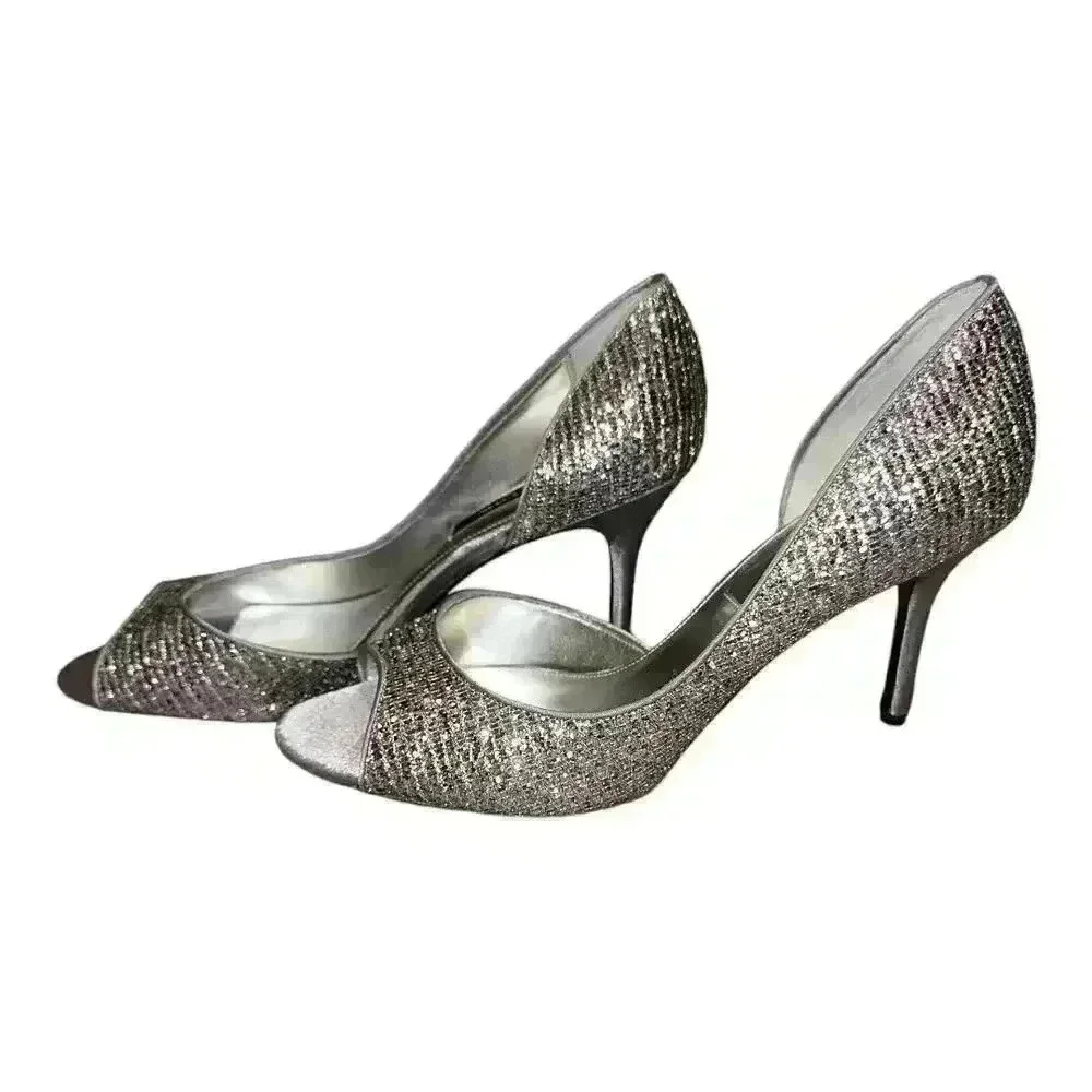 Nina Fern-GM Silver Sparkle Heel Pumps, Size 9.5